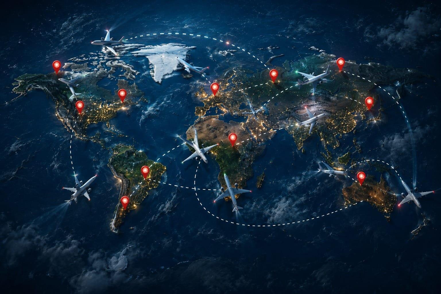 Airliner over a worldwide network