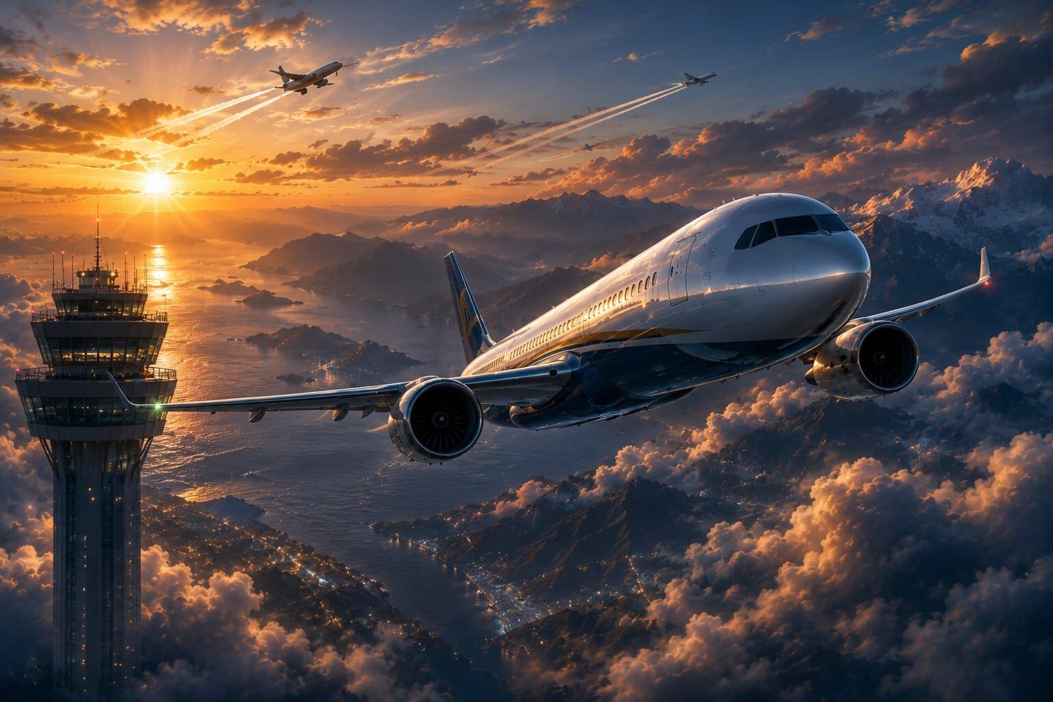 Live navigation over sunset clouds