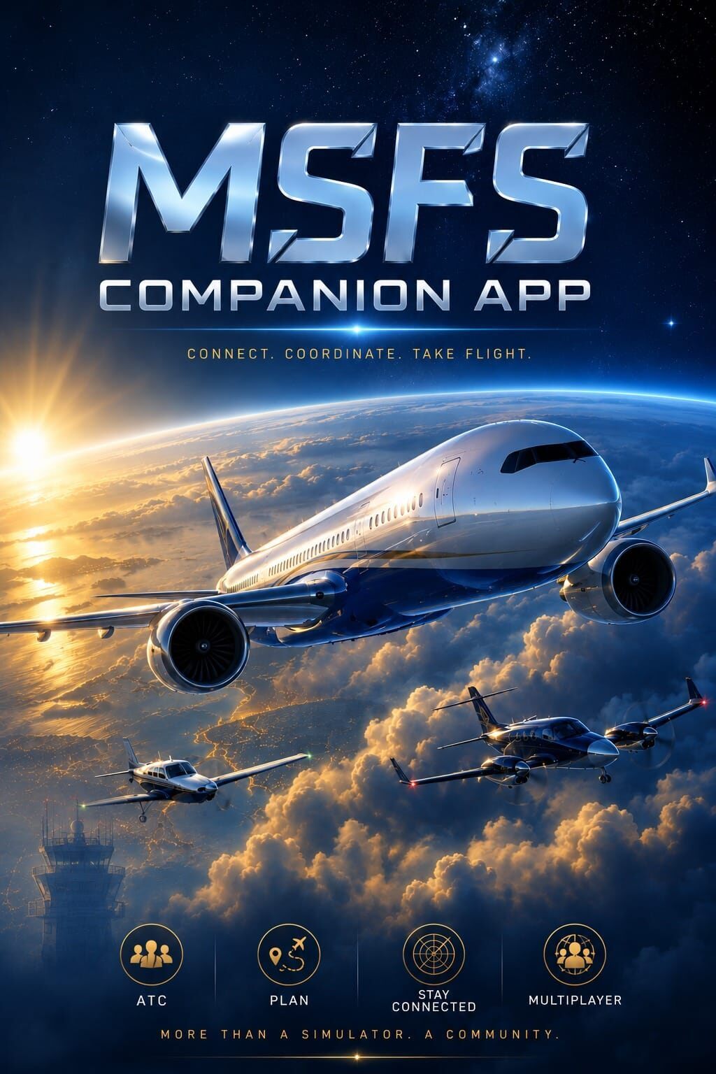 MSFS Companion interface and airliner artwork